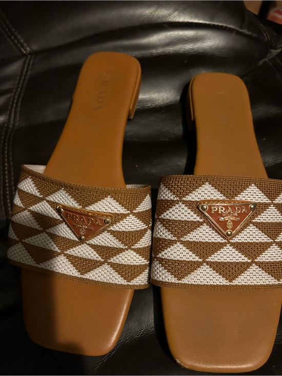 Prada Shoes - Prada Tan & White Slides (41)
